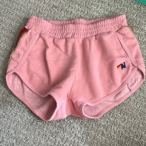 aviator nation five stripe lounger shorts, size XS, in pink